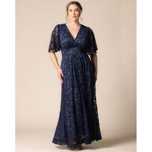 Navy lace sequined full length gown